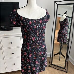 Hollister Black Mini Dress with Pink & Blue Floral Print
